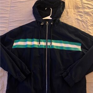 Forever 21 Navy Jacket with Teal and White Stripes
